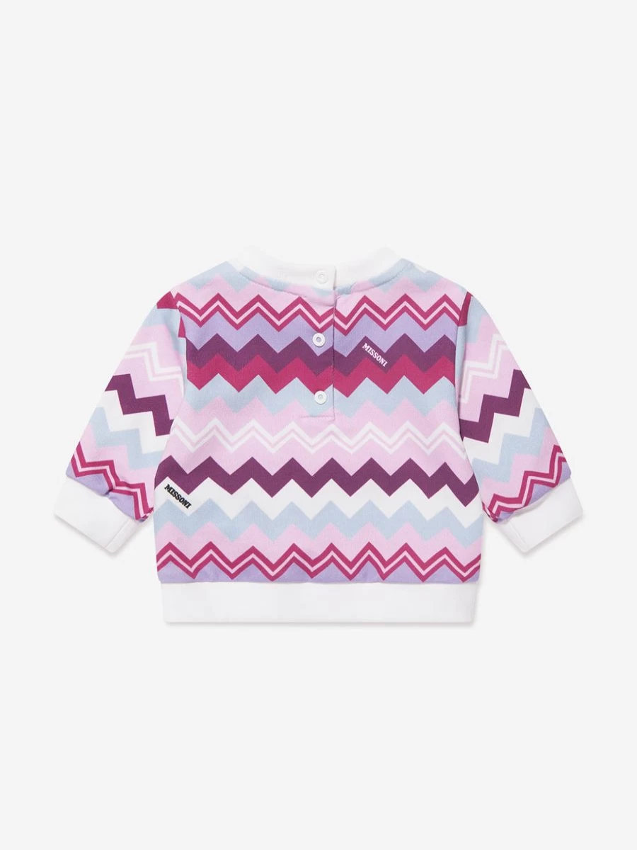 Missoni Baby Girls Pink Zigzag Pattern Sweatshirt - Soft Cotton Casual Pullover
