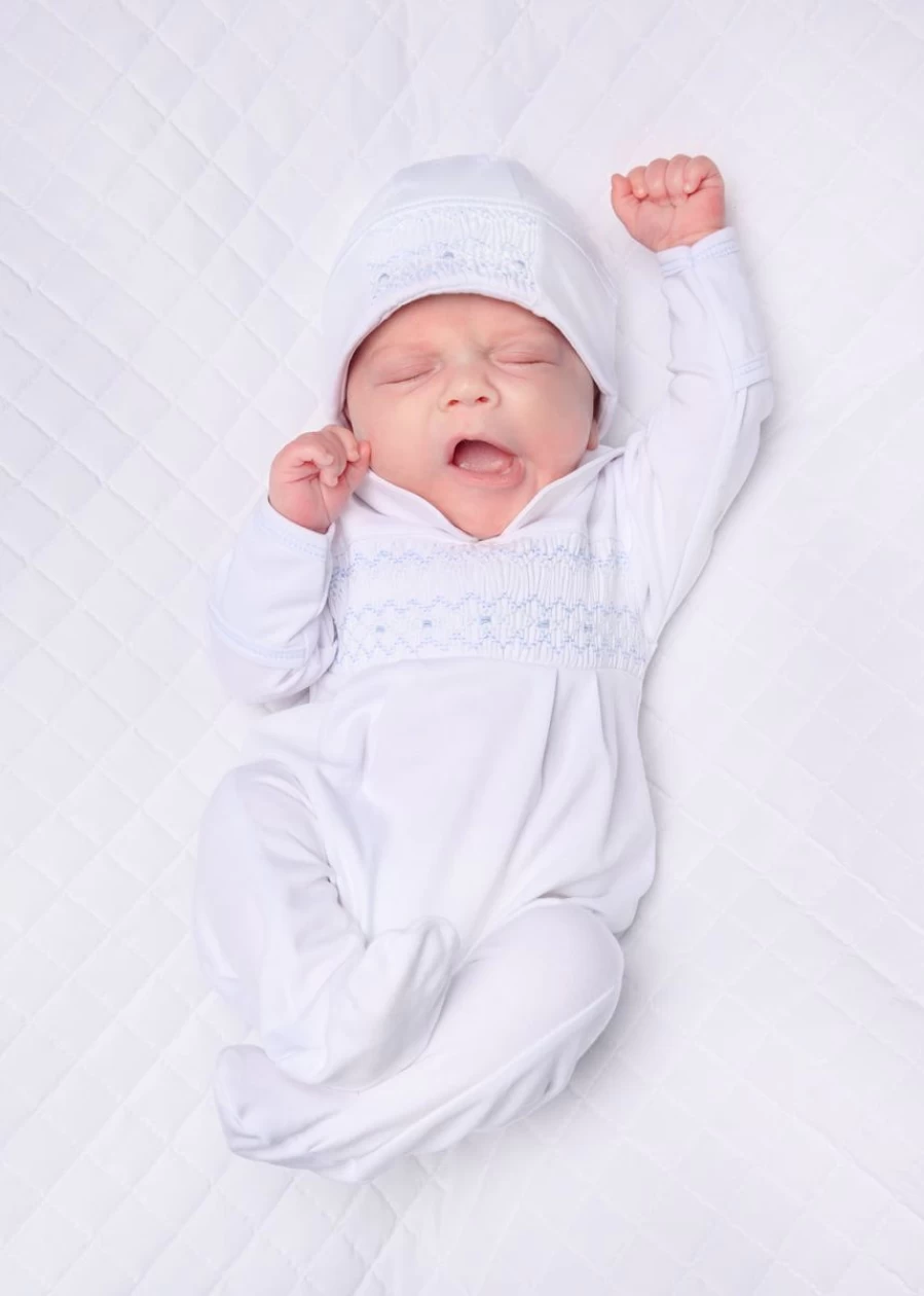 Magnolia Baby Boys Blue Smocked Collar Babygrow - Premium Newborn Romper