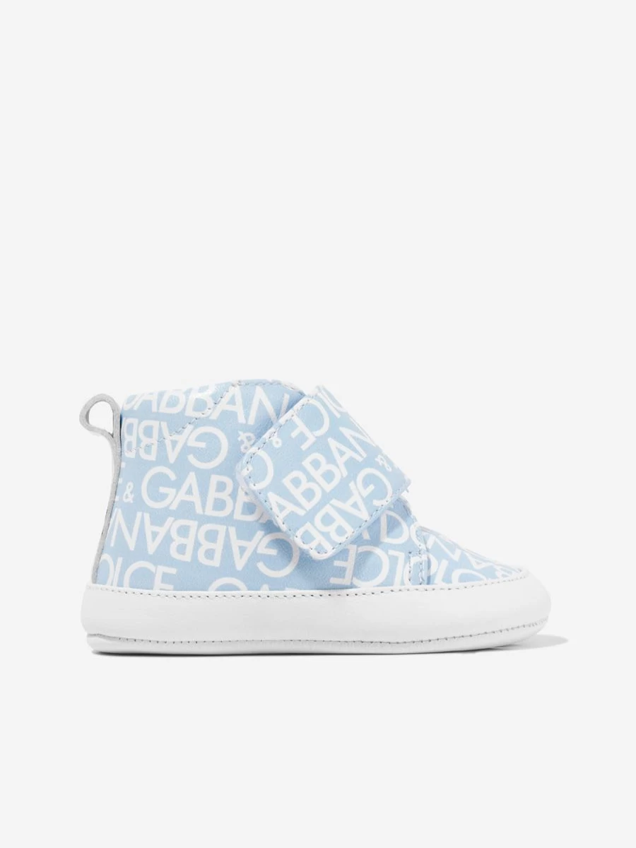 Dolce & Gabbana Kids Baby Boys Blue Leather Logo Pre-Walker Shoes
