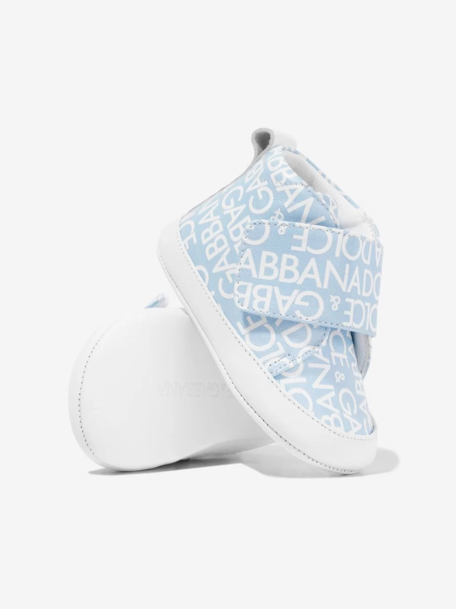 Dolce & Gabbana Kids Baby Boys Blue Leather Logo Pre-Walker Shoes