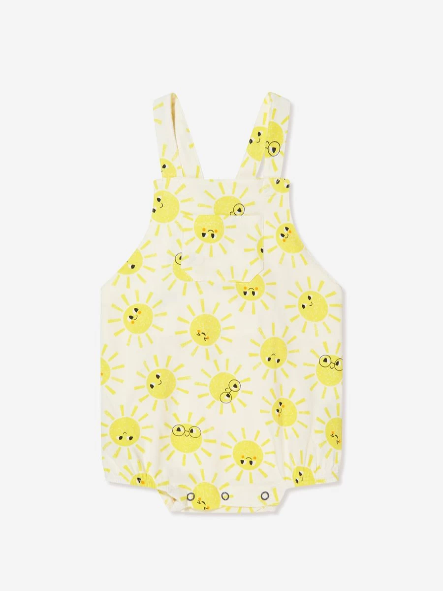 The Bonnie Mob Baby Organic Cotton Ivory Bubble Dungaree Romper - Soft & Sunny Outfit