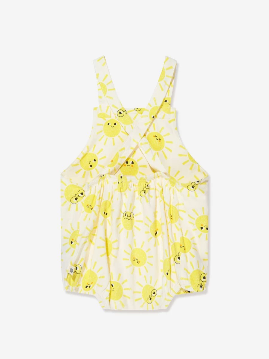 The Bonnie Mob Baby Organic Cotton Ivory Bubble Dungaree Romper - Soft & Sunny Outfit