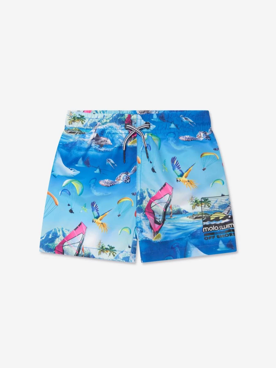 Molo Teen Boys' Blue Ocean Print Niko Swim Shorts for Summer Beach Wear