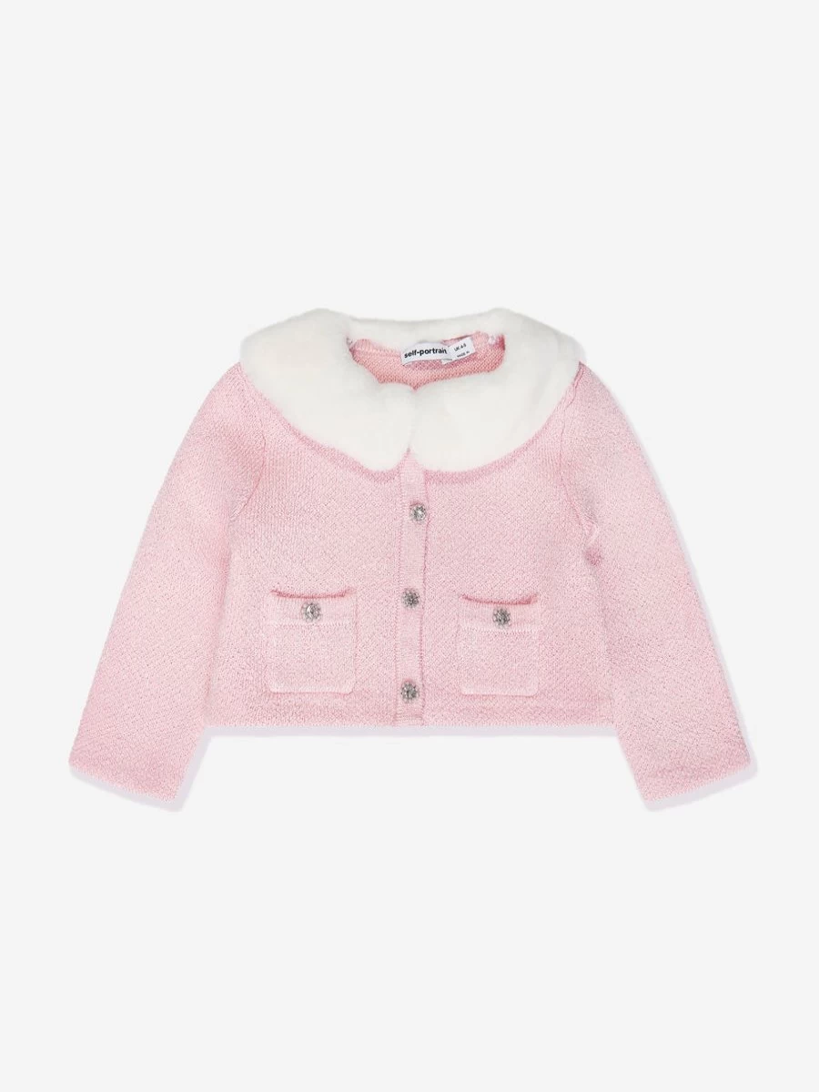 Self Portrait Girls Pink Sequin Knit Cardigan | Sparkling Embellished Sweater for Kids