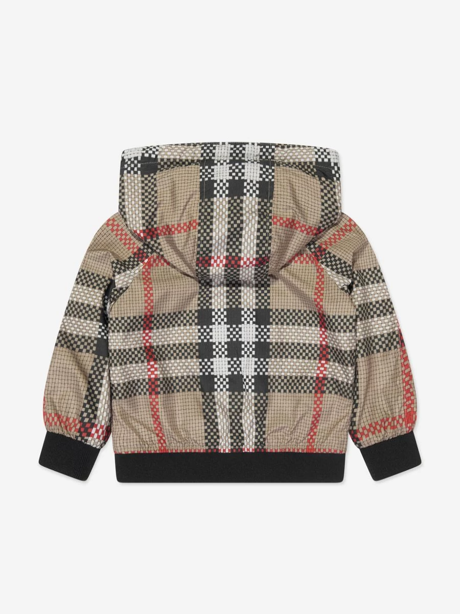 Burberry Kids Baby Boys Mini Troy Zip Up Hoodie in Beige Check Pattern