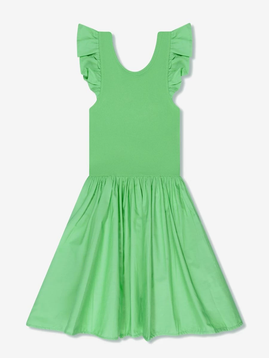 Molo Girls Organic Cotton Cloudia Dress - Eco-Friendly Green Summer Outfit