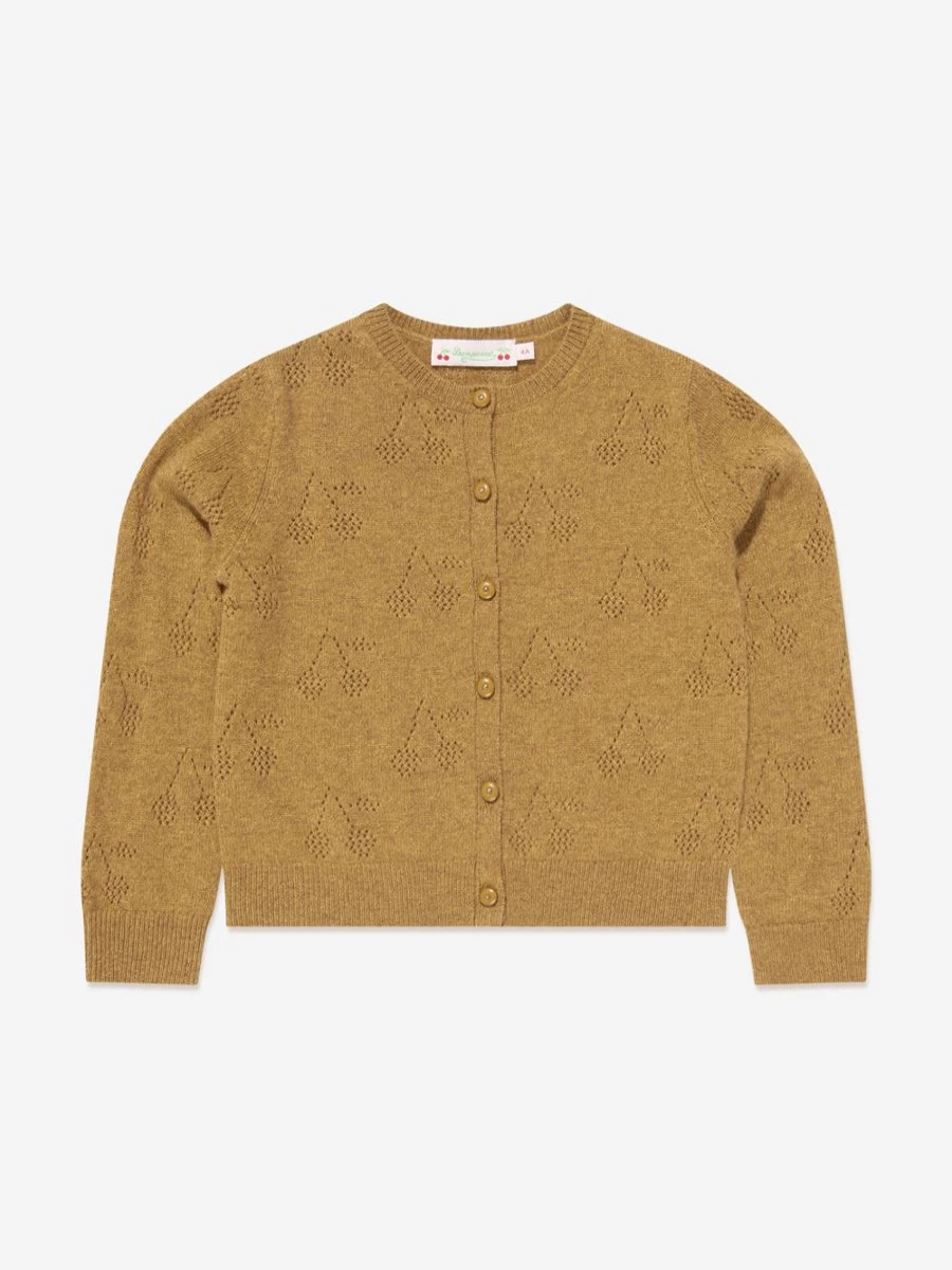 Bonpoint Girls Brown Thindra Cashmere Cardigan – Luxurious Soft Knit Sweater for Kids