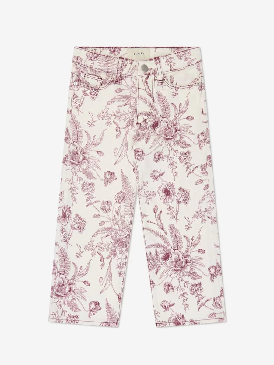 DL1961 Girls' Lily High-Rise Wide Leg Jeans in Soft Pink - Comfort Stretch Denim