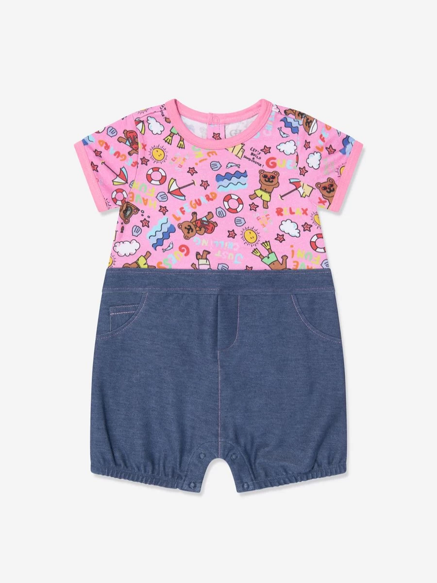Guess Girls Pink Animal Print Shortie Romper for Baby & Toddler