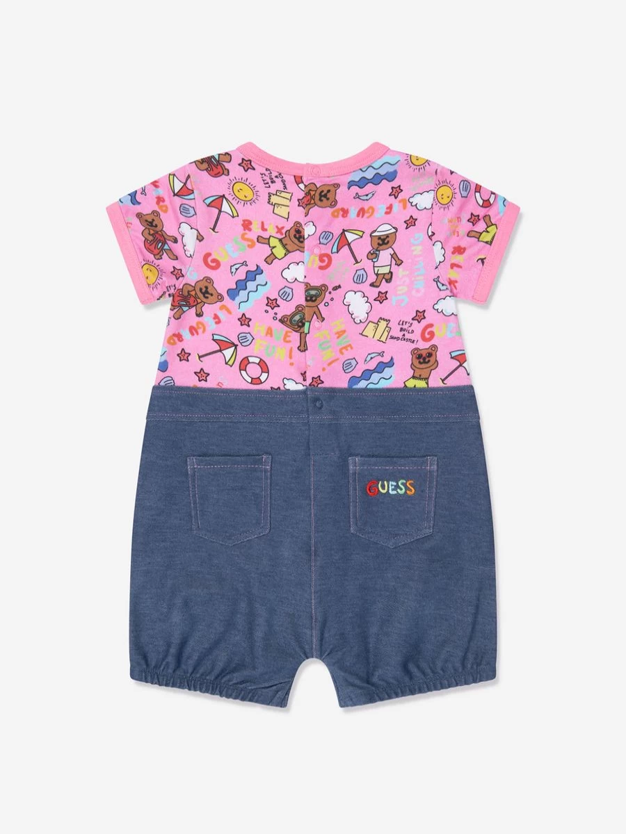 Guess Girls Pink Animal Print Shortie Romper for Baby & Toddler