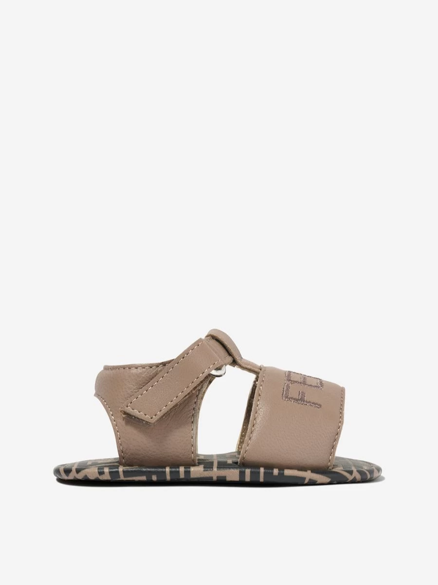 Fendi Kids Baby Leather Logo Sandals in Beige | Luxury Infant Footwear by Fendi