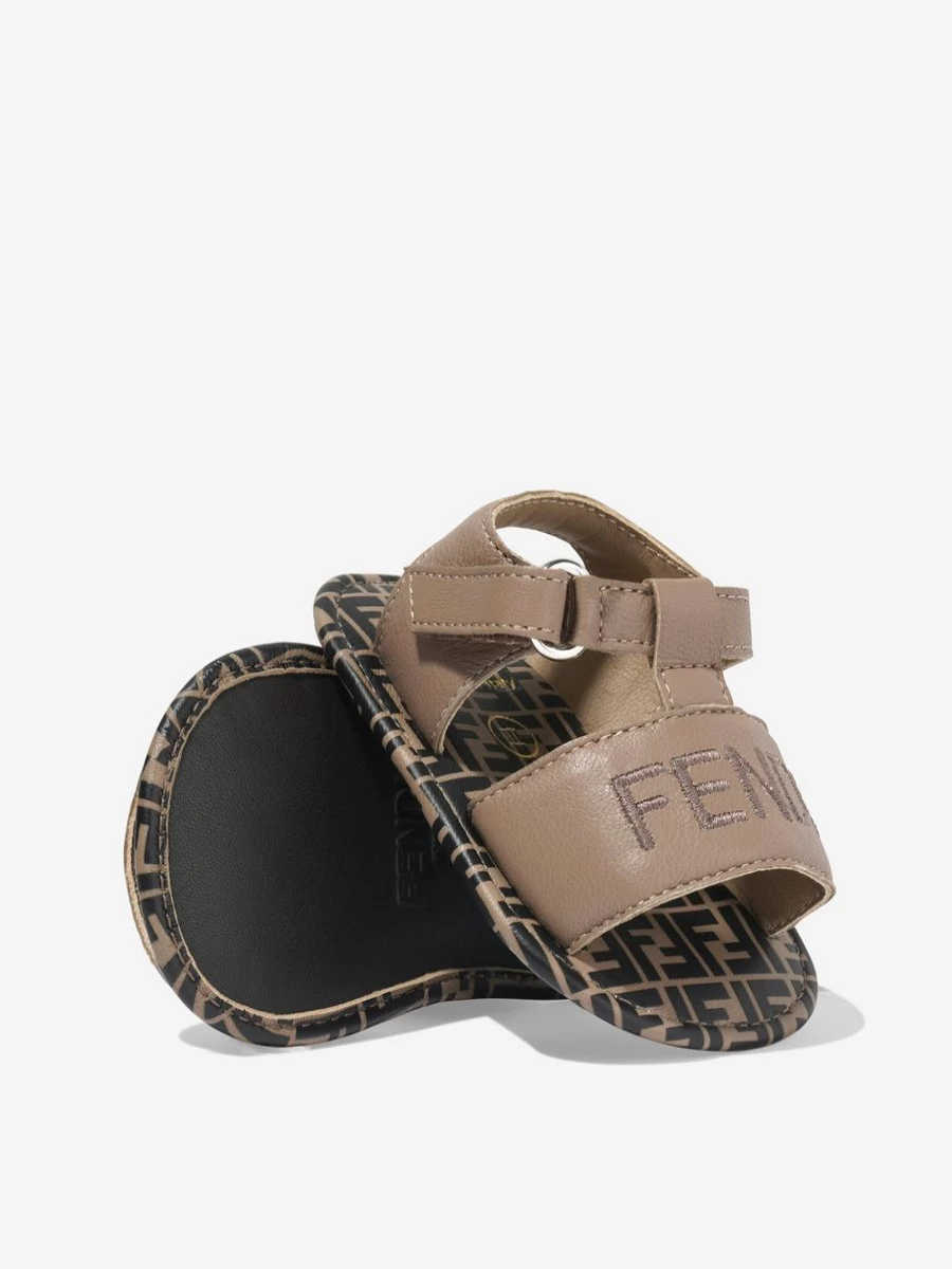 Fendi Kids Baby Leather Logo Sandals in Beige | Luxury Infant Footwear by Fendi