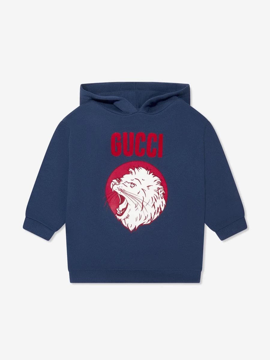 Gucci Kids Baby Boys Blue Lion Hooded Sweatshirt