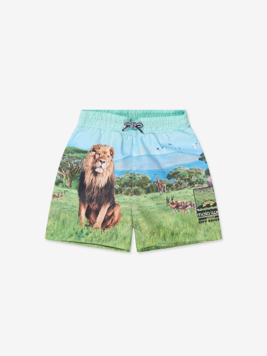 Molo Teen Boys Blue Lion Print Niko Swim Shorts for Active Summer Wear