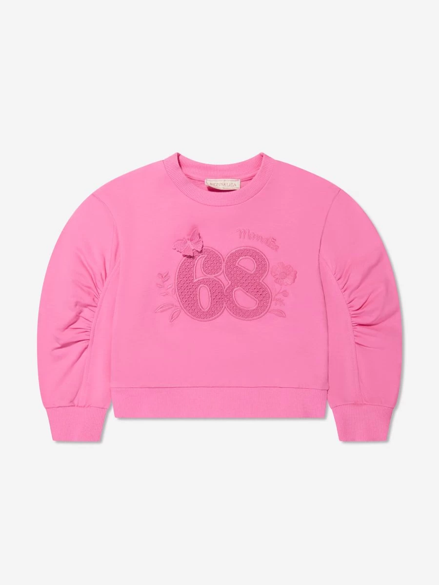 Monnalisa Girls Pink Embroidered Sweatshirt - Stylish 68 Design for Kids