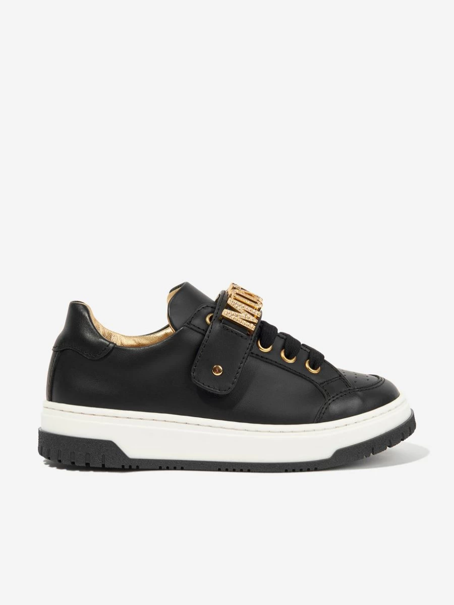 Moschino Kids Girls Black Leather Logo Trainers - Stylish Sneakers for Girls