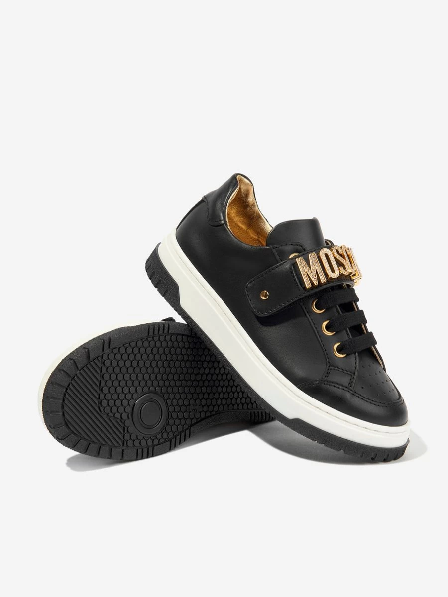 Moschino Kids Girls Black Leather Logo Trainers - Stylish Sneakers for Girls