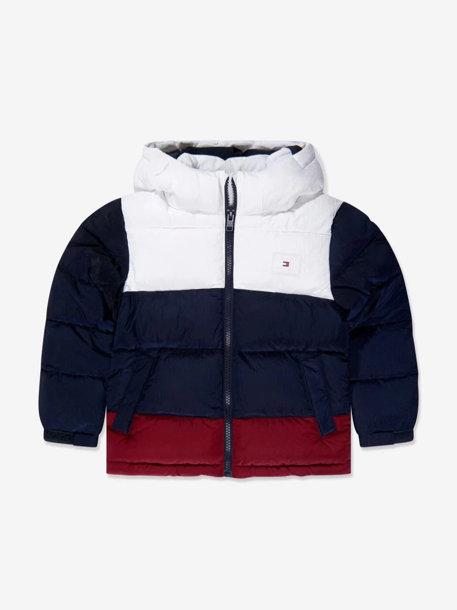 Tommy Hilfiger Boys Navy Alaska Colourblock Puffer Jacket | Winter Warm Coat