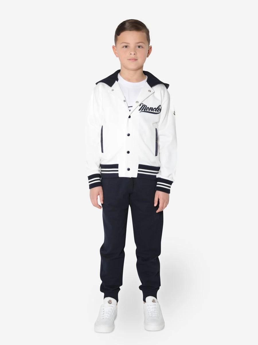 Moncler Enfant Teen Boys White Varsity Tracksuit - Stylish Sporty Jacket & Pants Set