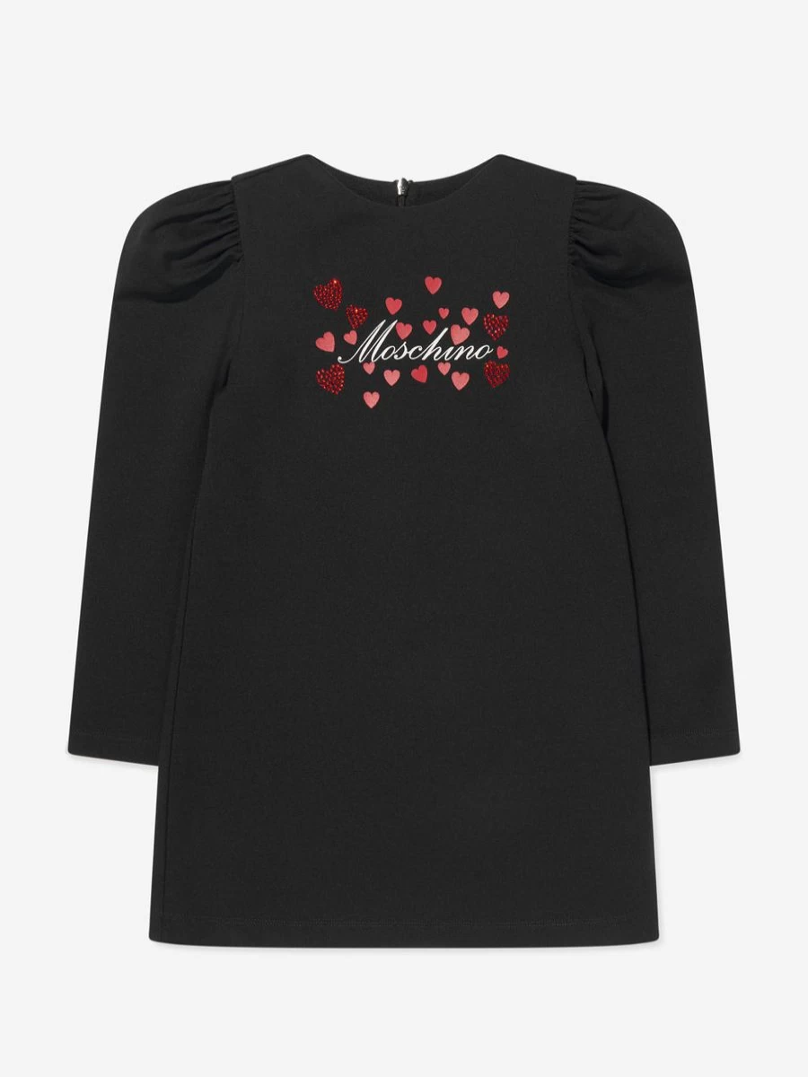 Moschino Kids Black Hearts Logo Dress for Teen Girls