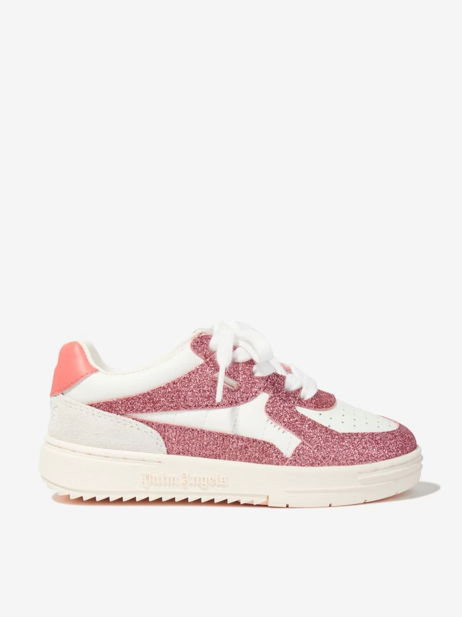 Palm Angels Girls Pink Leather Glitter University Trainers Sneakers