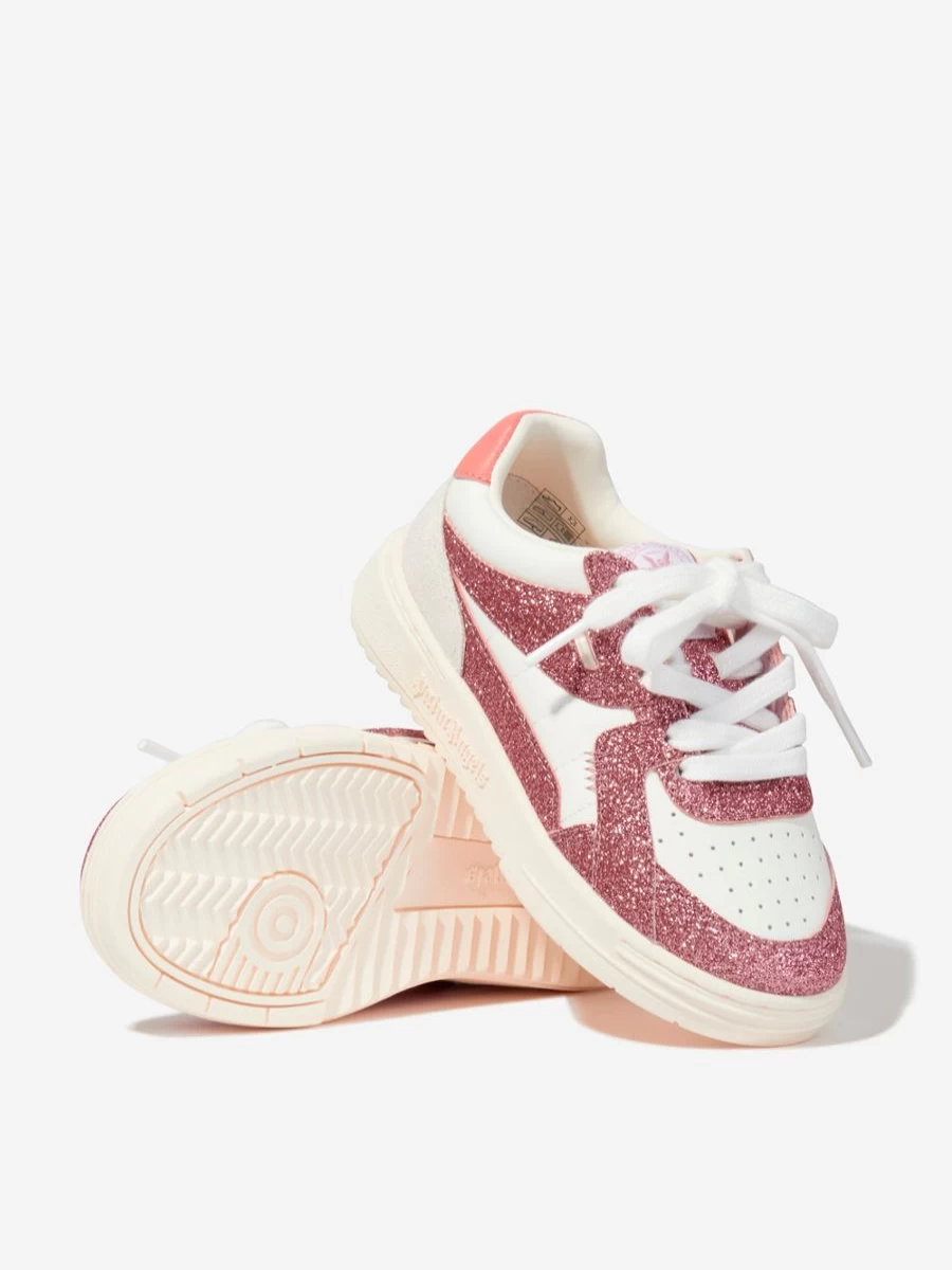 Palm Angels Girls Pink Leather Glitter University Trainers Sneakers