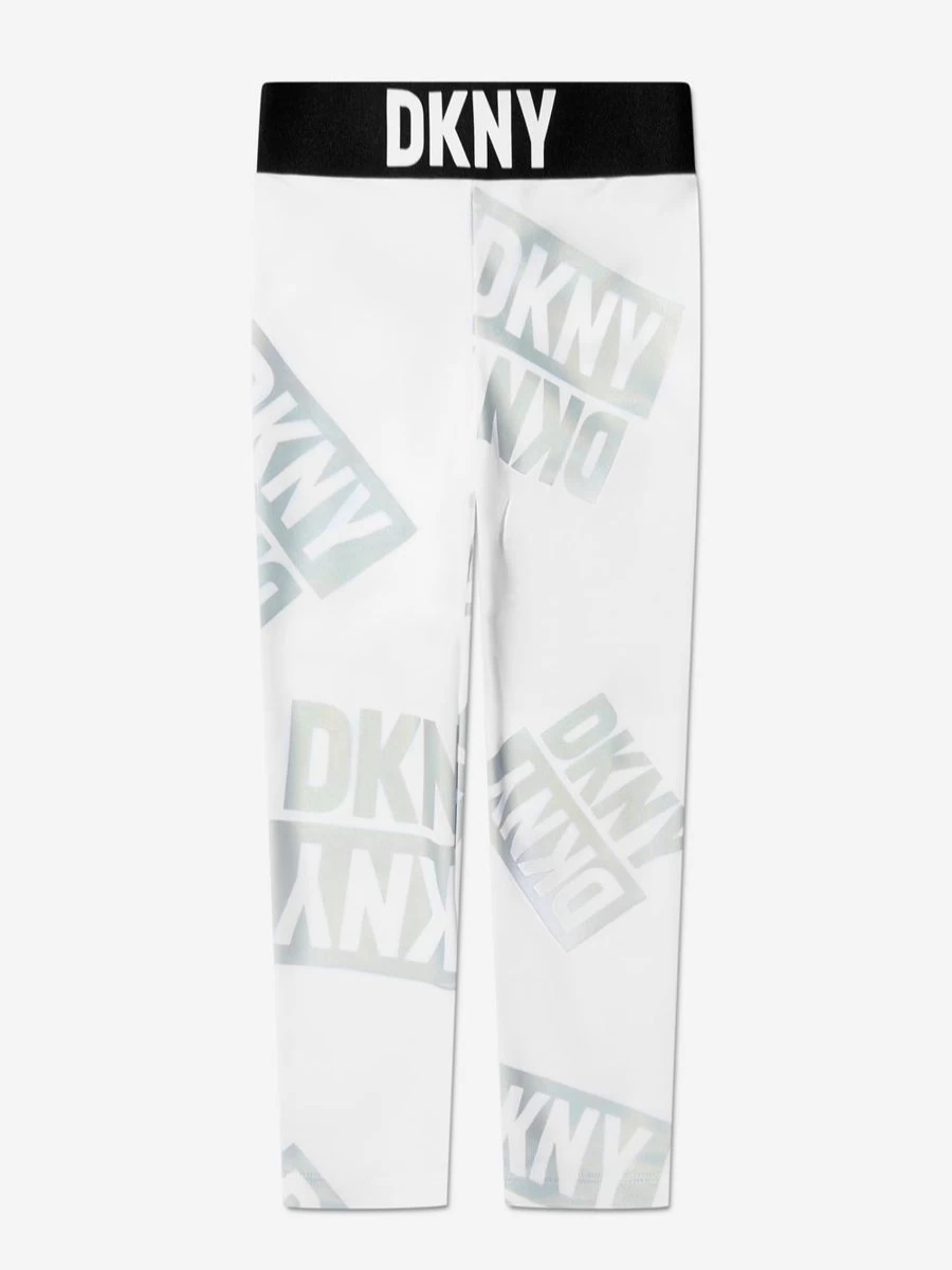 DKNY Girls' White Logo Print Leggings for Kids