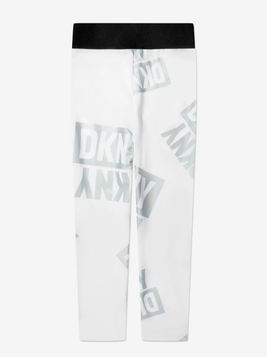 DKNY Girls' White Logo Print Leggings for Kids