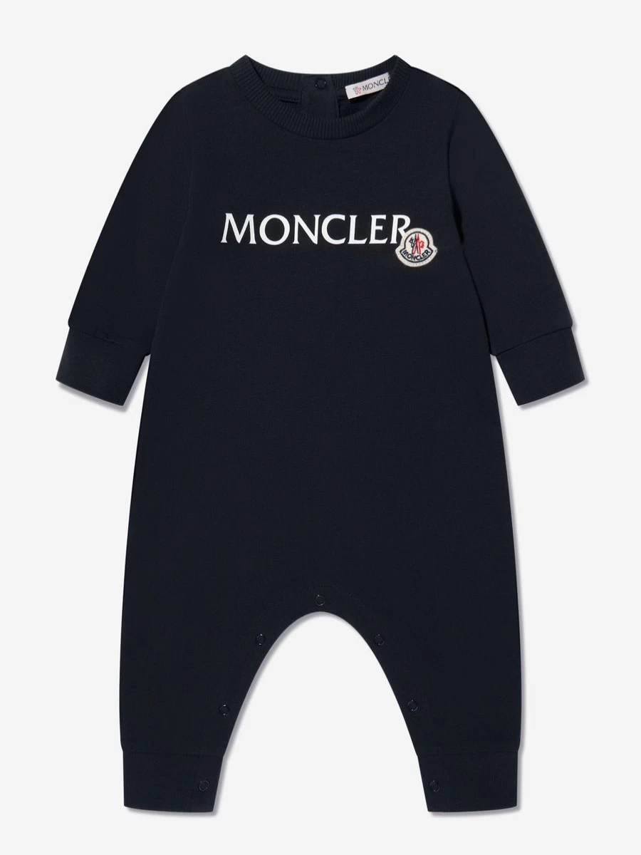 Moncler Enfant Boys Navy Baby Logo Romper - Premium Cotton Bodysuit for Infants