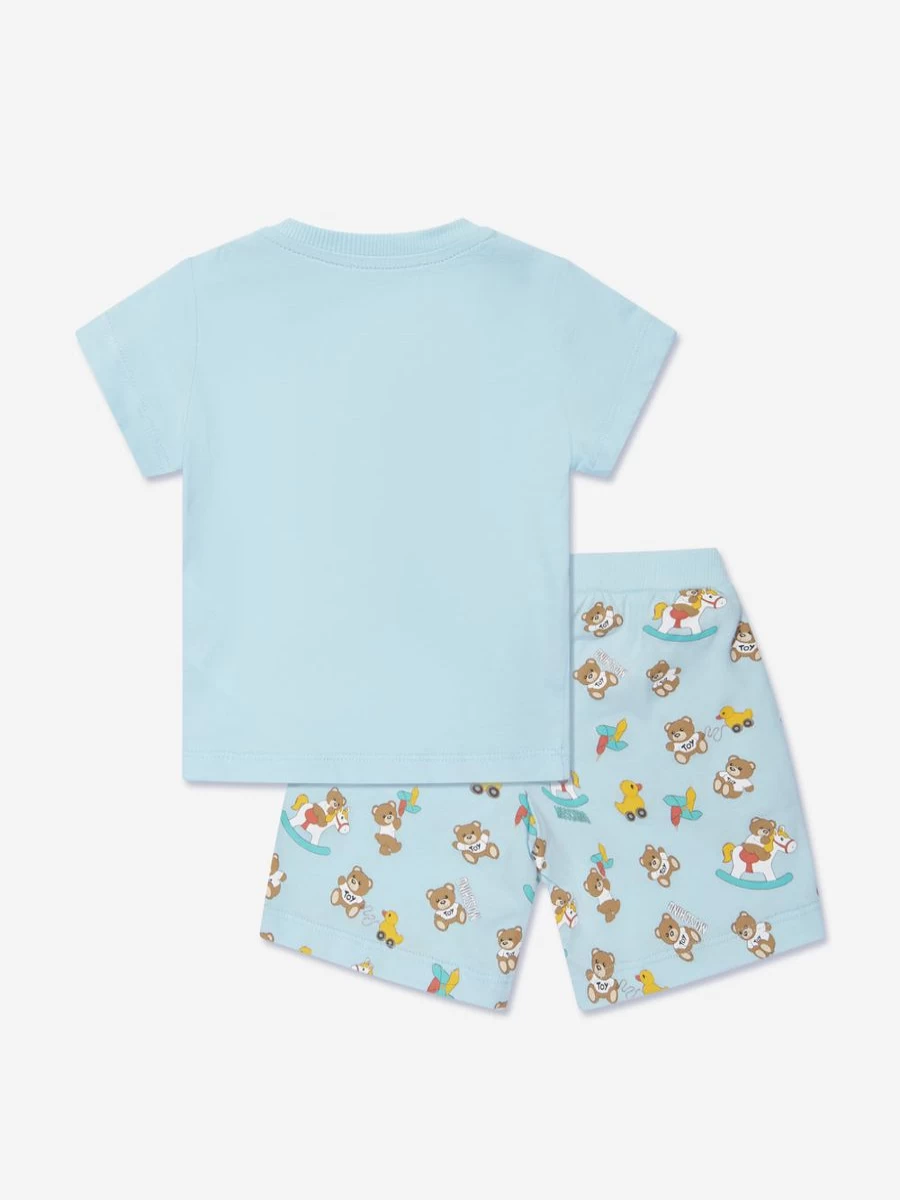 Moschino Kids Boys Blue Teddy Bear Print Shorts Set Baby Outfit