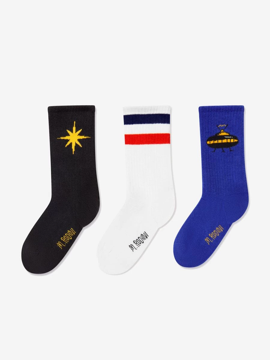 Mini Rodini Girls' Organic Cotton 3 Pack UFO Socks - Multicolored Fun & Comfortable Kids Socks