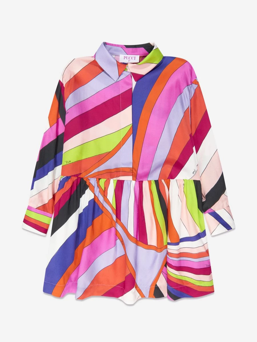 Emilio Pucci Teen Girls Multicolour Iridescent Print Shirt Dress