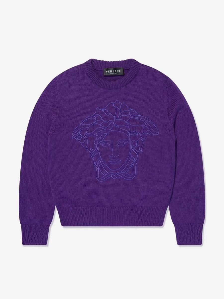 Versace Girls Purple Wool Logo Jumper