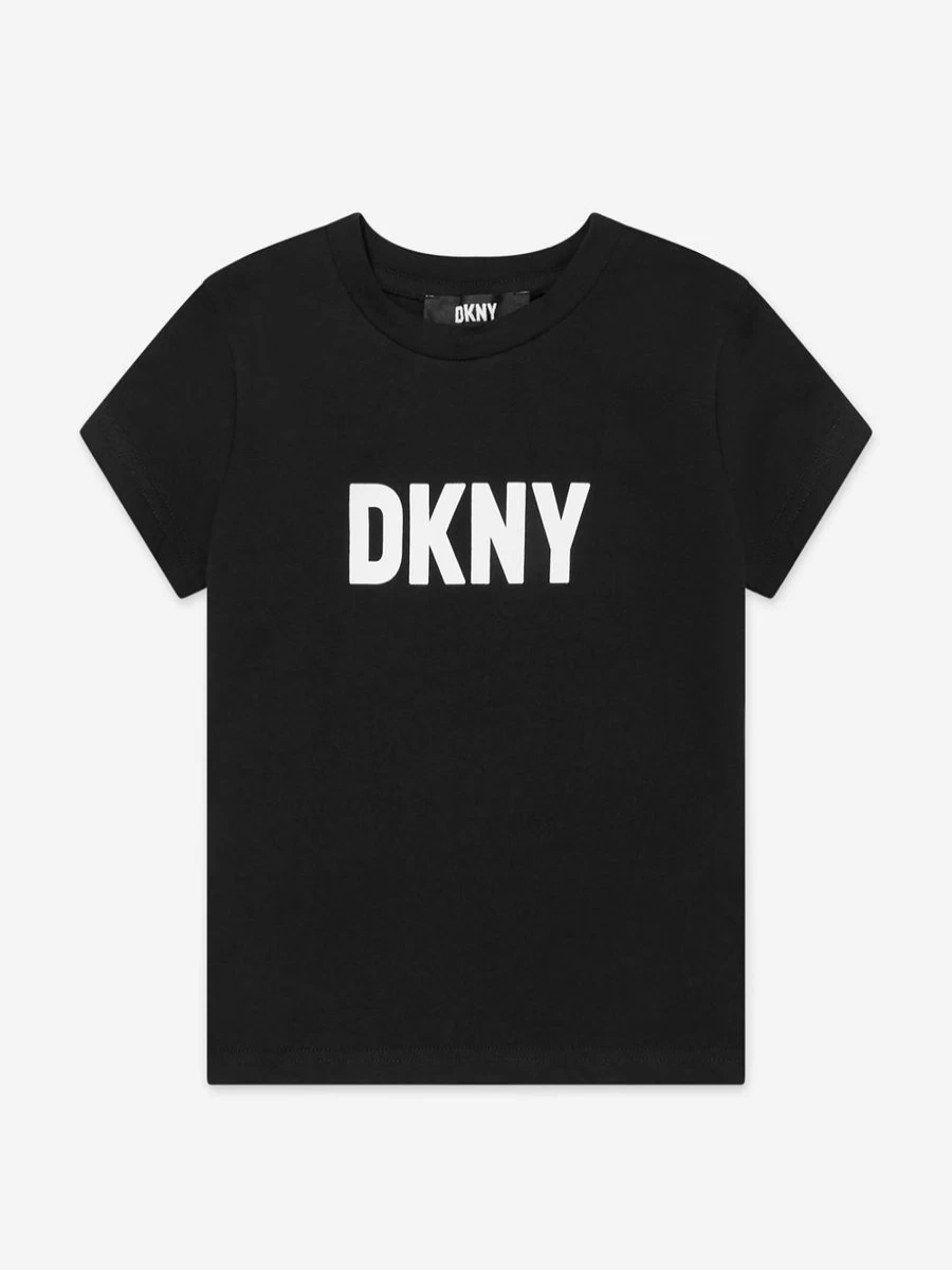 DKNY Girls Black Logo T-Shirt for Kids - Stylish Cotton Tee with Branded Design