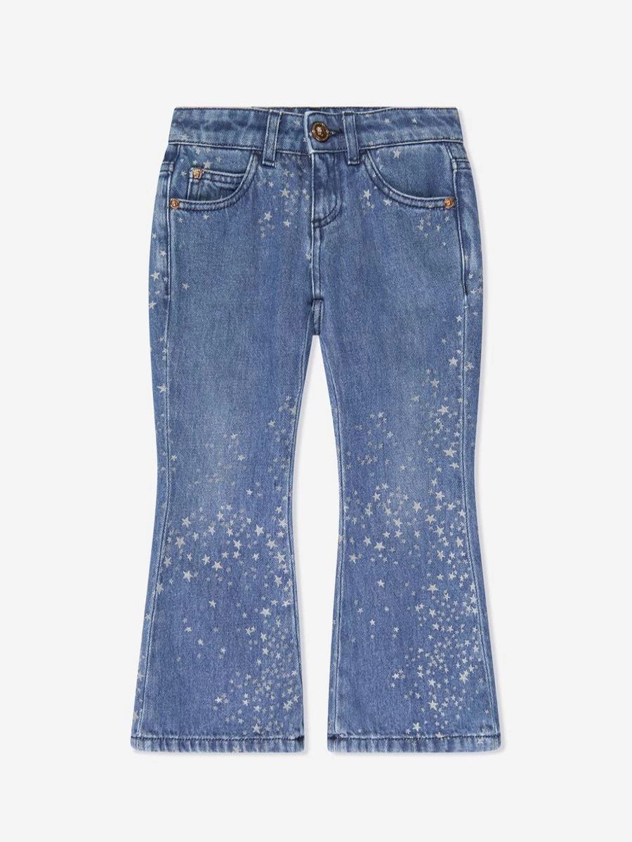 Versace Girls Blue Glitter Flared Jeans for Kids - Sparkling Denim Pants