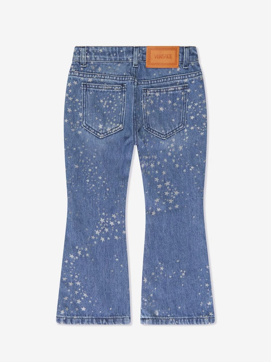 Versace Girls Blue Glitter Flared Jeans for Kids - Sparkling Denim Pants