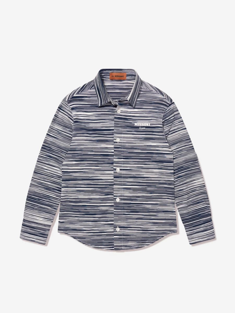 "Missoni Boys Blue Long Sleeve Shirt | Premium Cotton Dress Shirt for Kids"