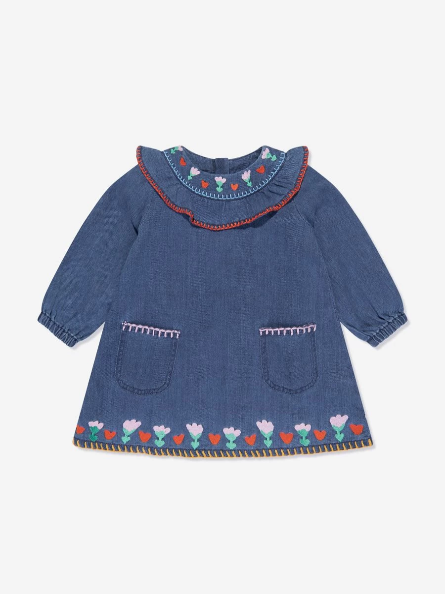 Stella McCartney Kids Girls Blue Embroidered Denim Dress for Baby & Toddler