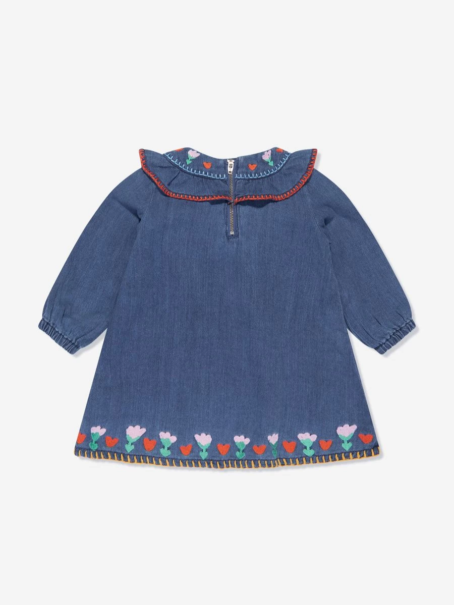 Stella McCartney Kids Girls Blue Embroidered Denim Dress for Baby & Toddler