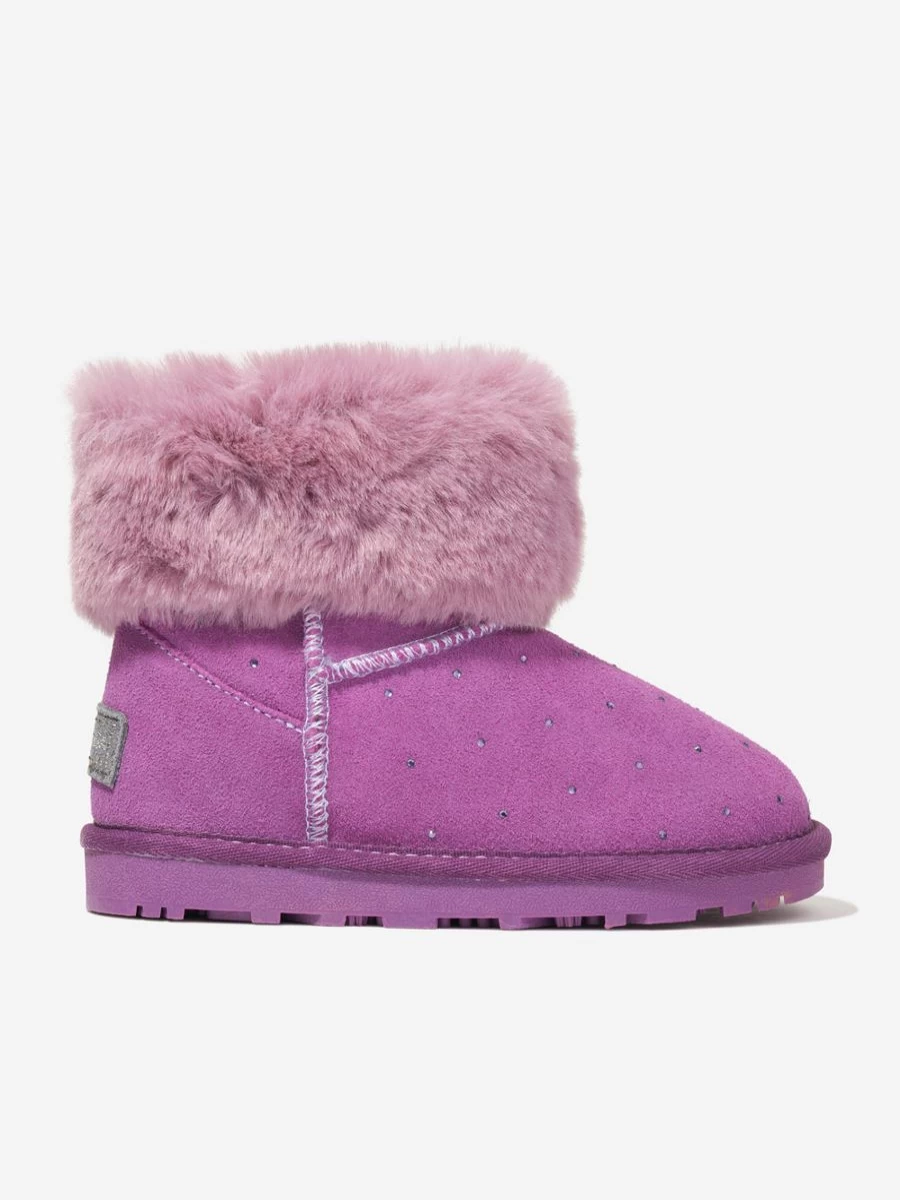 Monnalisa Girls Purple Suede Diamante Ankle Boots for Kids Fashion Footwear