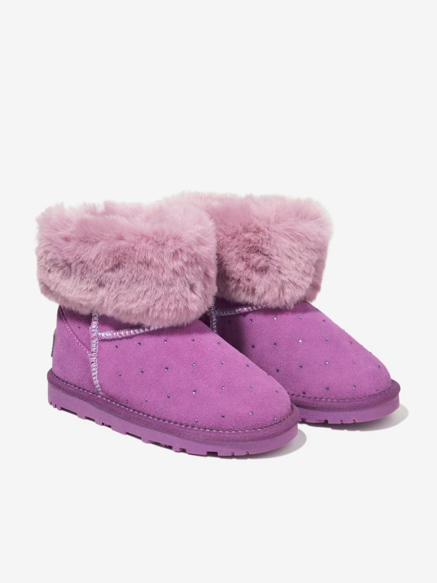 Monnalisa Girls Purple Suede Diamante Ankle Boots for Kids Fashion Footwear