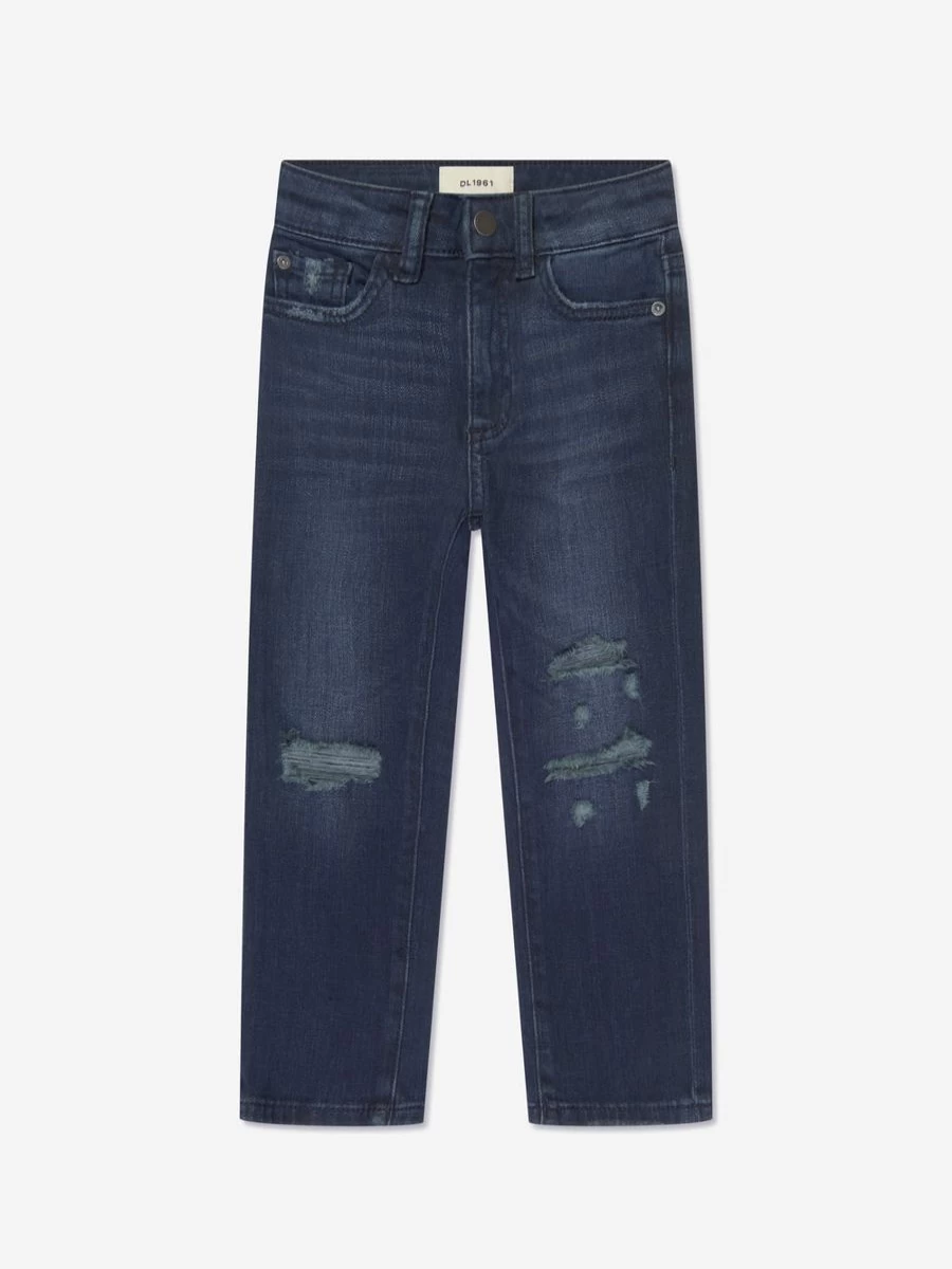DL1961 Boys' Brady Distressed Slim Fit Jeans in Blue Wash