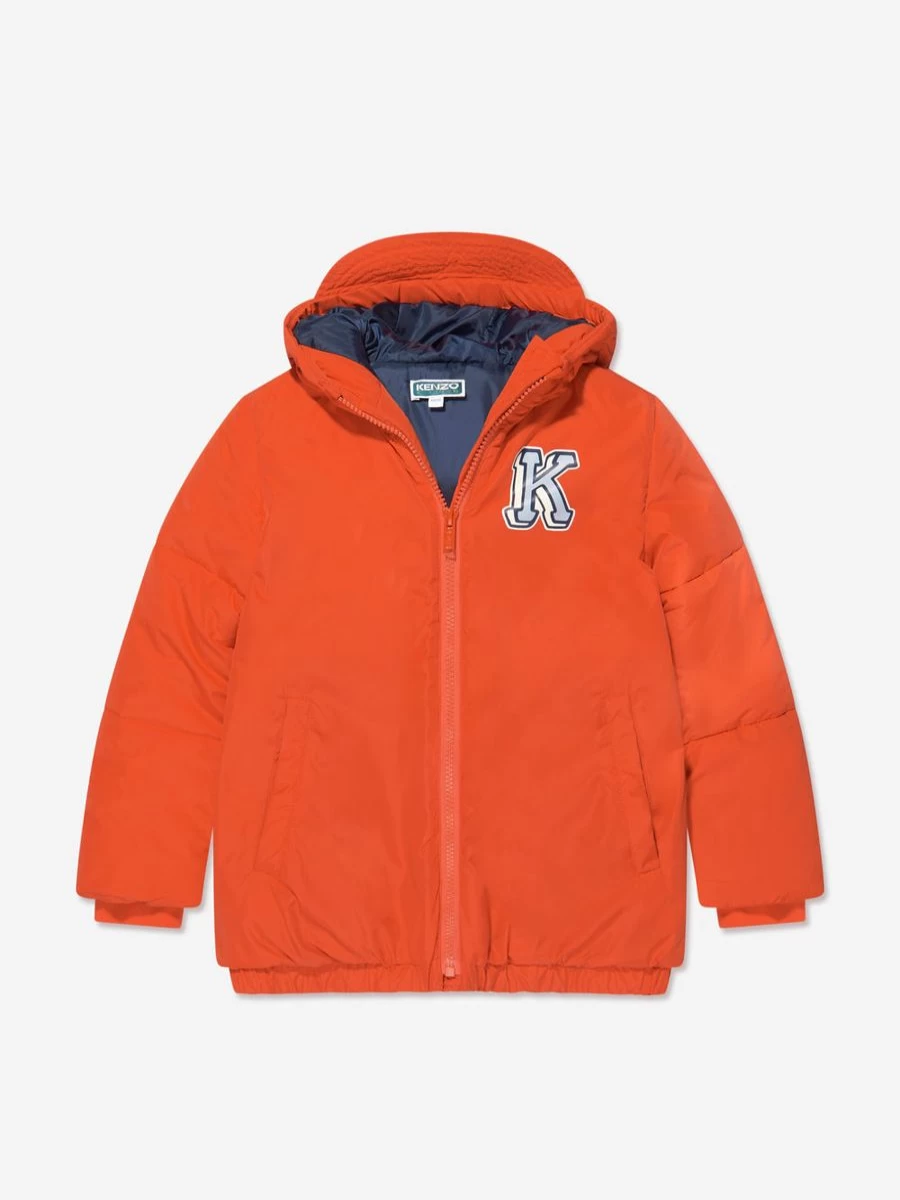 KENZO KIDS Boys' Orange Logo Puffer Jacket - Stylish Winter Coat for Kids