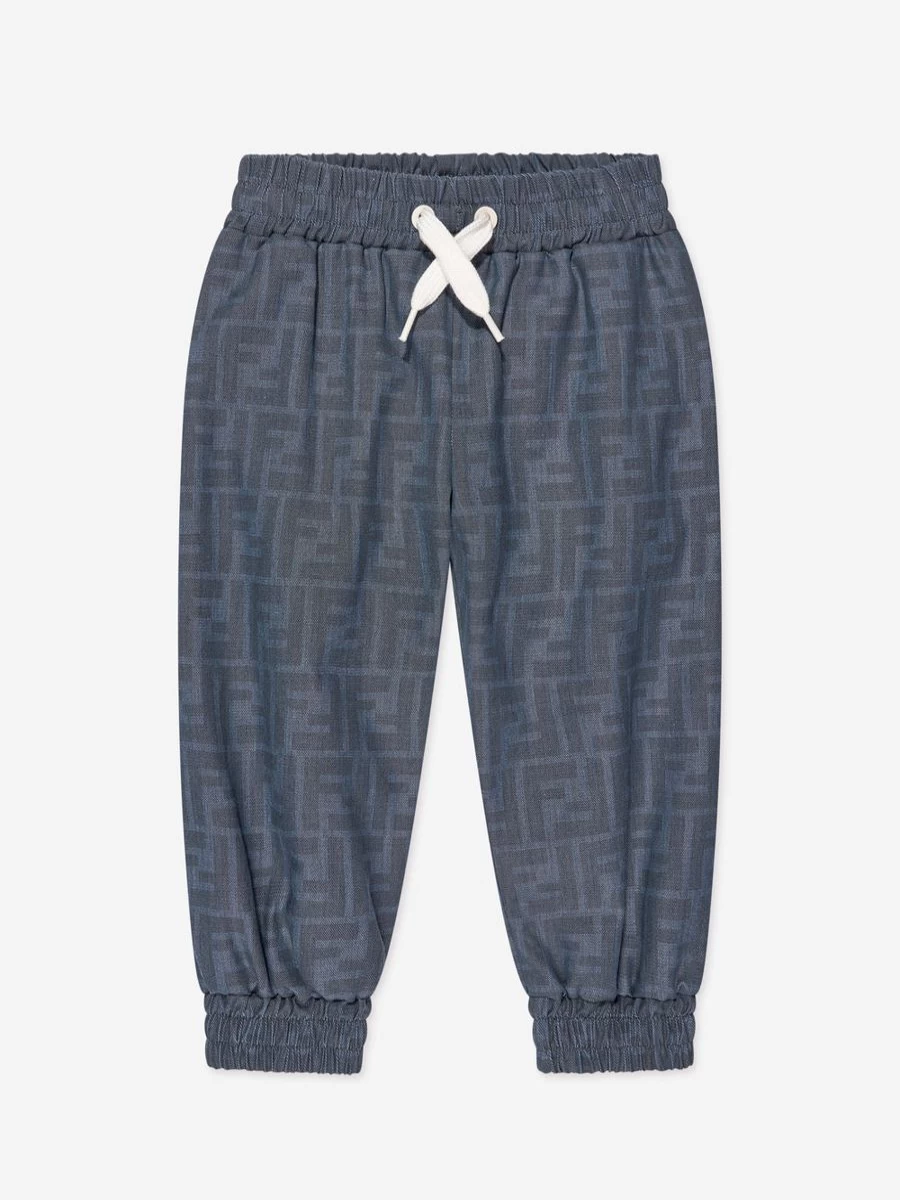 Fendi Kids Baby Blue Chambray Logo Joggers for Infants