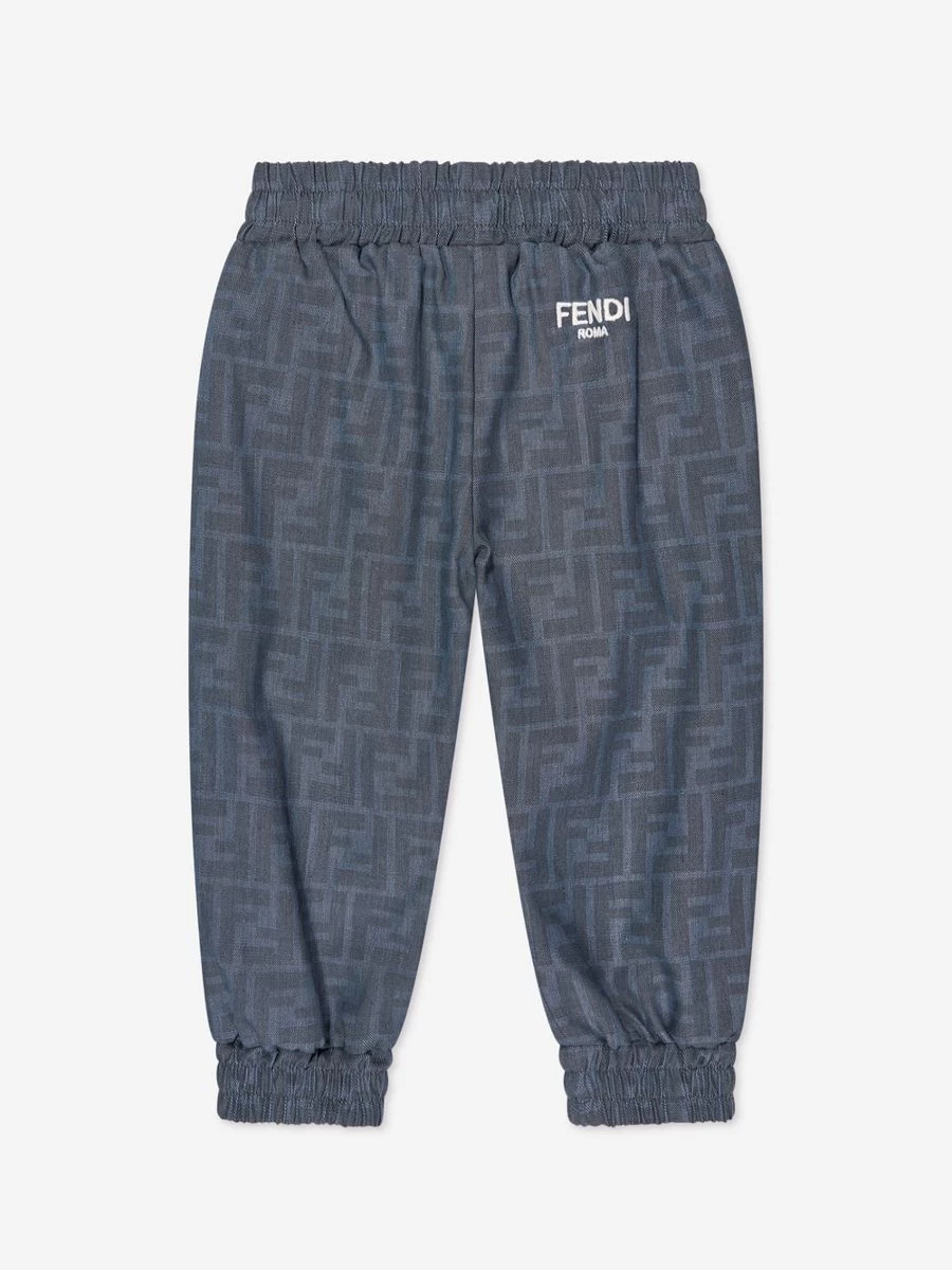 Fendi Kids Baby Blue Chambray Logo Joggers for Infants