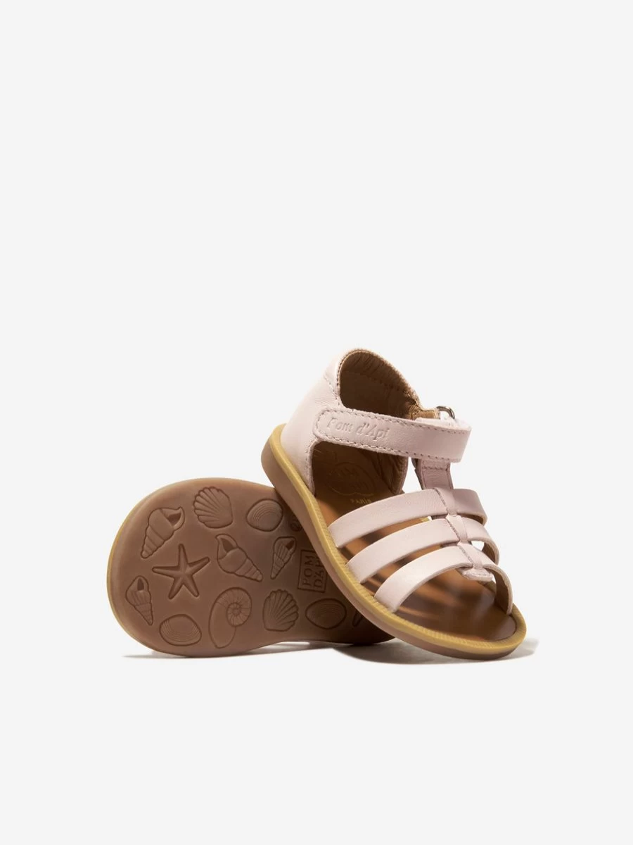 Pom D'Api Baby Girls Pink Leather Poppy Strap Sandals