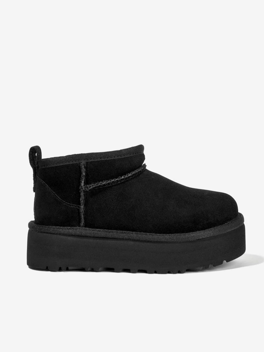 UGG Girls Classic Ultra Mini Platform Boots - Black Winter Shoes for Kids
