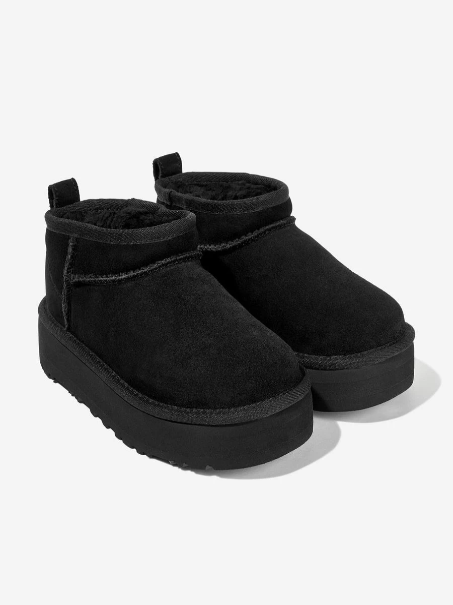 UGG Girls Classic Ultra Mini Platform Boots - Black Winter Shoes for Kids