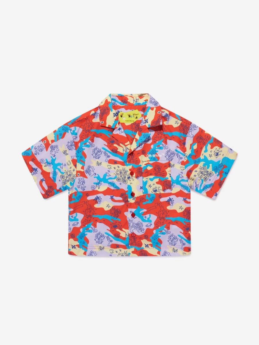 Off-White Teen Boys Multicolor Puzzleflage Bowling Shirt