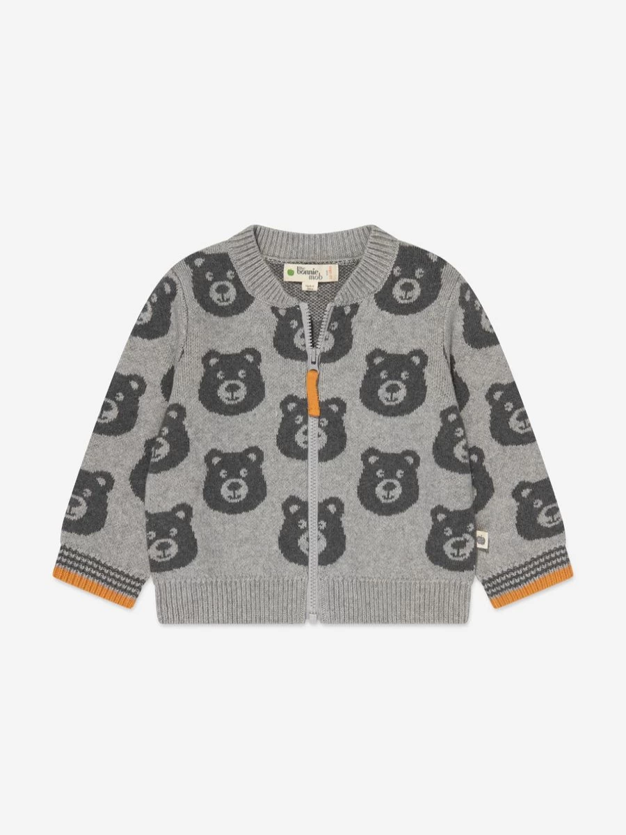 The Bonnie Mob Baby Grey Bear Cashmere Knit Cardigan for Kids